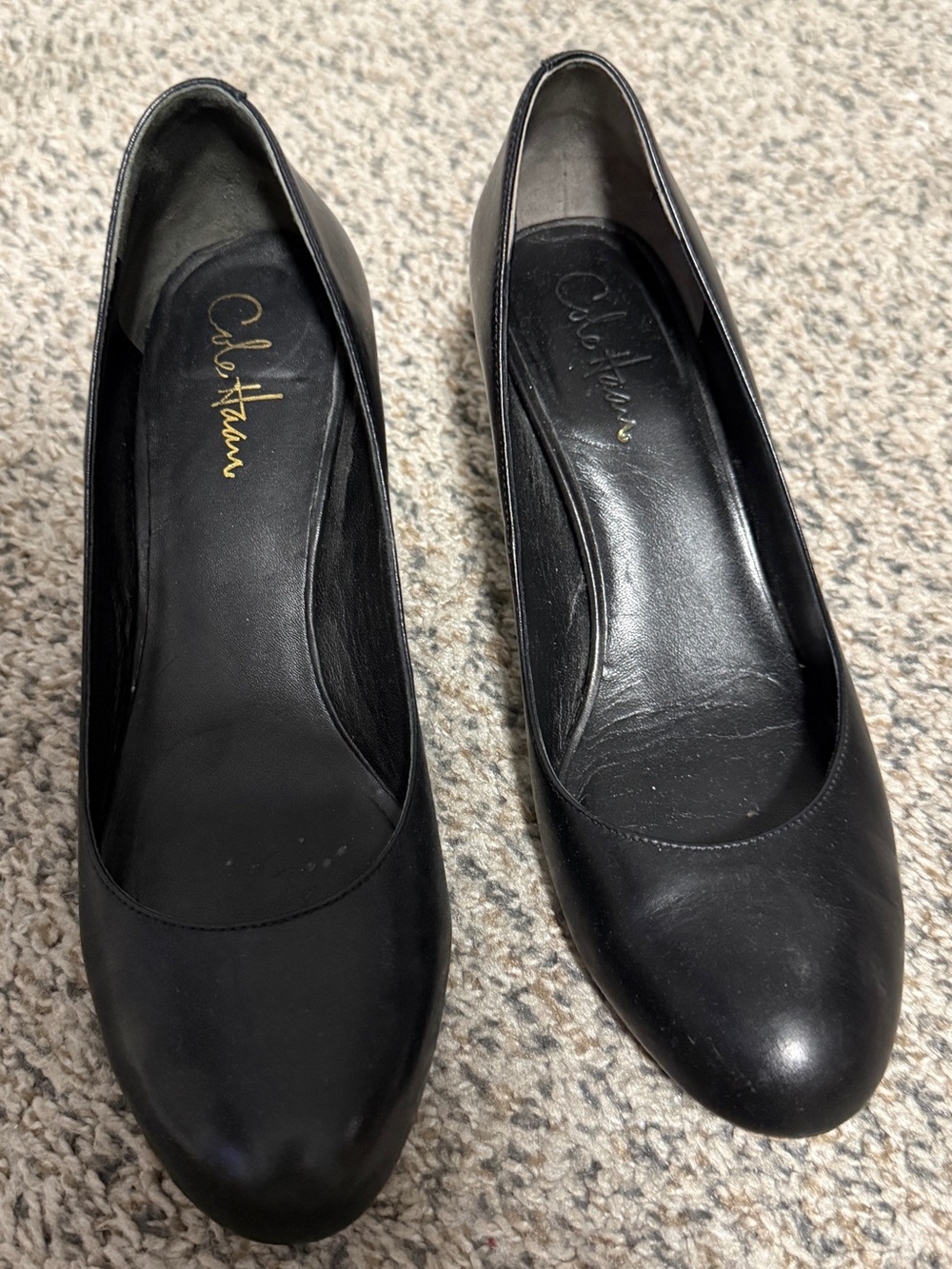 Cole Haan Black Leather Women's Round-Toe Heels